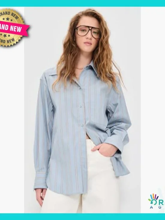 Classic Stripe Button Down Shirt Elegant Preppy Chic Workwear Blouse - Picture 2 of 6